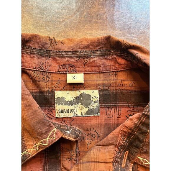 Gramicci Cotton Long Sleeve Button Down Aztec Western Shirt Mens XL Orange - Picture 2 of 9